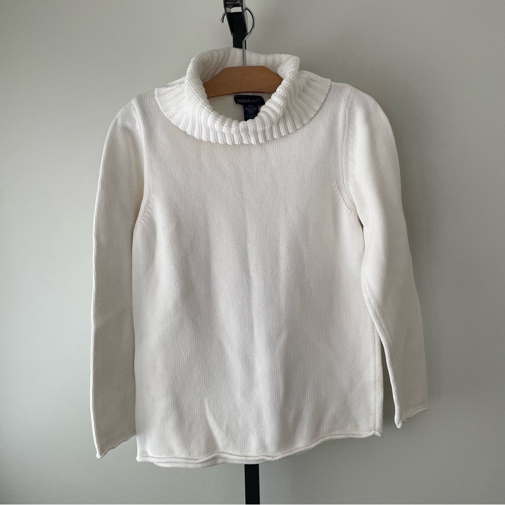 90s Vintage Splendor! White Knit Turtleneck Sweater 100% Cotton Size Small